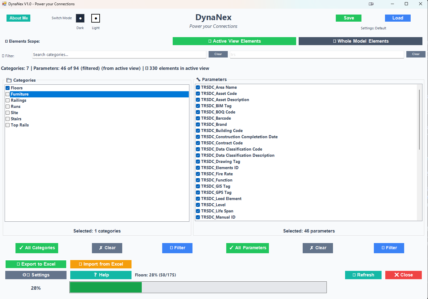 DynaNex Addin Interface - Light Mode